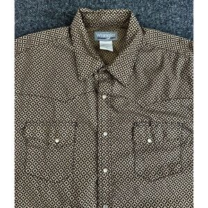 Wrangler Wrancher Shirt XL Tall Western Snap Button Brown Print